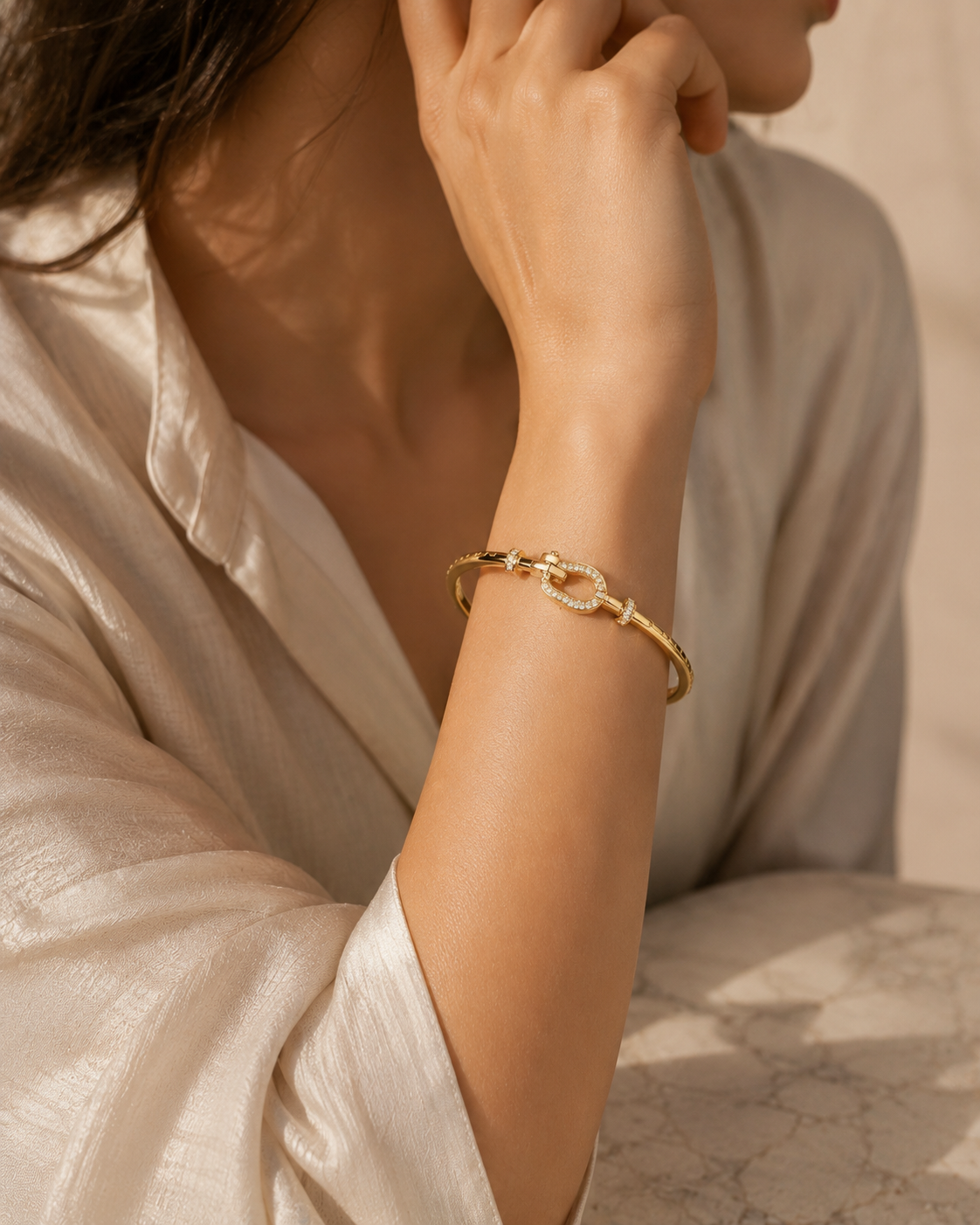 Bracelet Boucle de Ceinture Doré Cristal