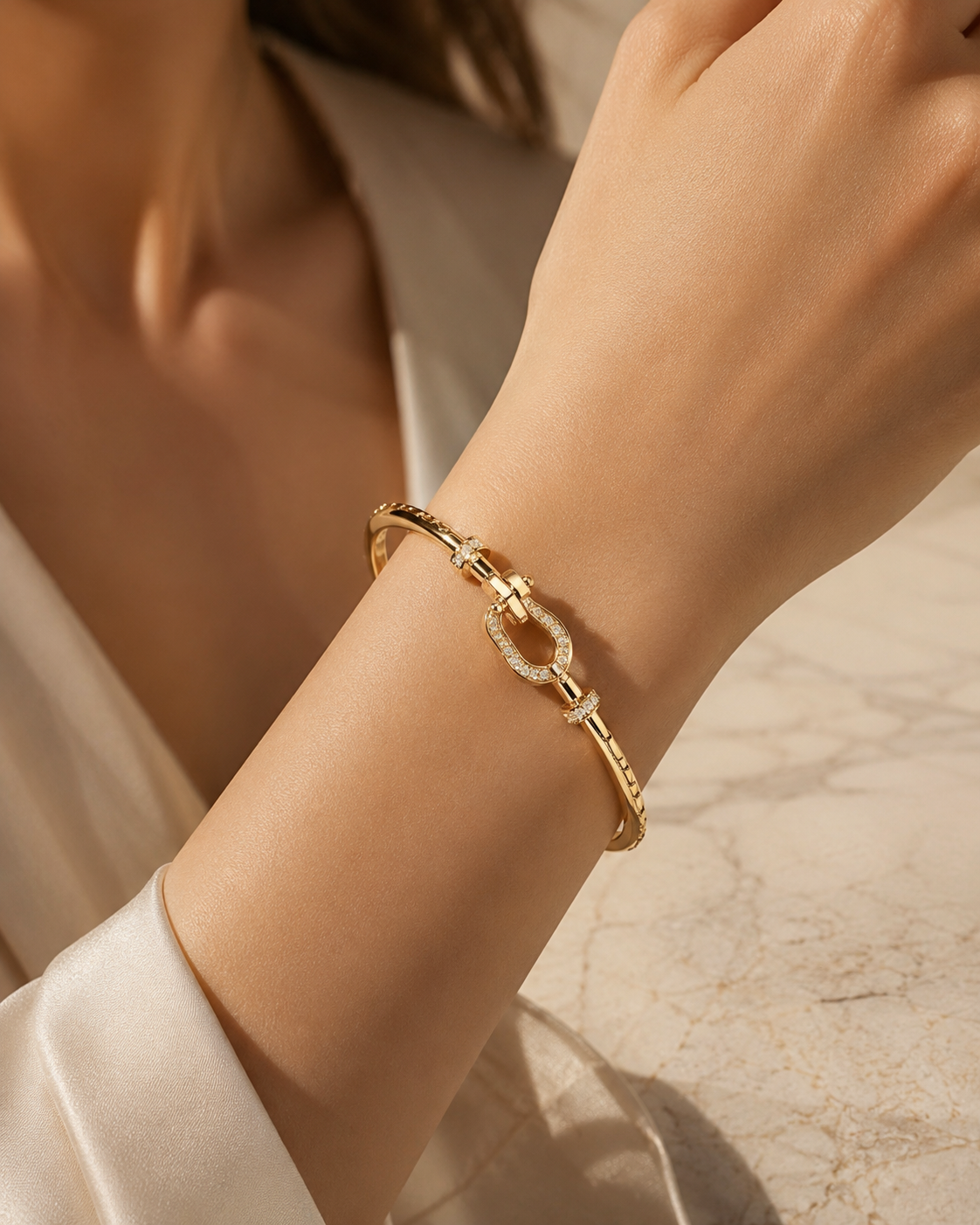 Bracelet Boucle de Ceinture Doré Cristal